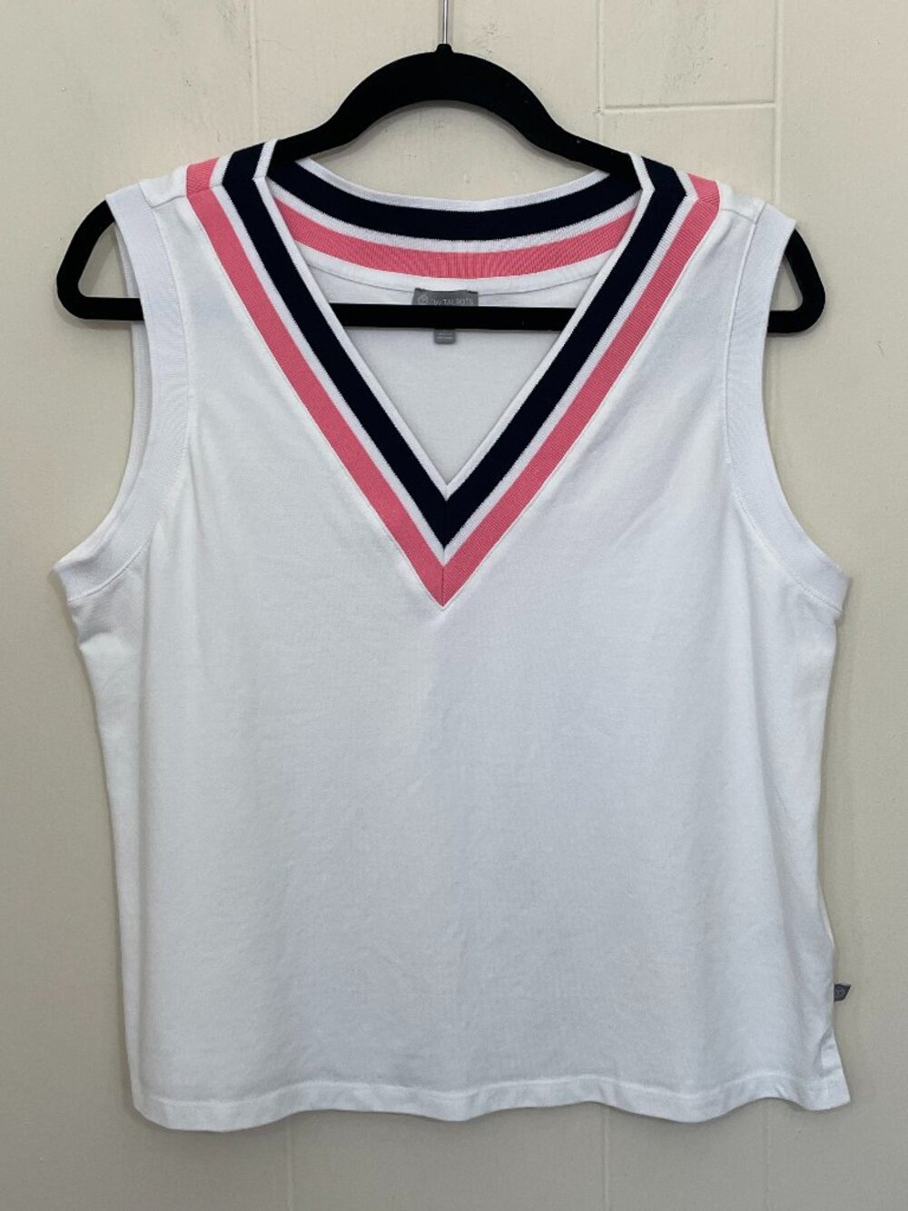 Talbots V-neck Sleeveless Top Size L White Golf Tennis Sporty Preppy Stretch